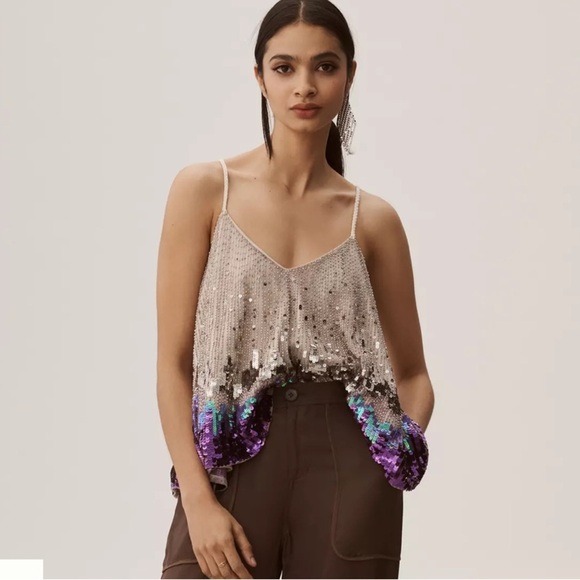Anthropologie Tops - Anthropologie Let Me Be Sequin Splash Embellished Tank Top